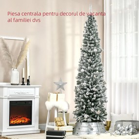 HOMCOM Brad de Crăciun Înzăpezit din PP Verde cu 492 Ramuri Ignifuge și Bază din Oțel Inoxidabil, Ø60x180 cm | Aosom Romania