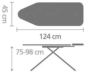 Masa de calcat Brabantia C 1003372, 124x45 cm, 7 pozitii de reglare, Suport generator de abur, Metalic