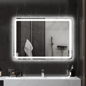 kleankin Oglinda pentru Baie cu Lumini LED, 70x50 cm, Argintiu | Aosom Romania