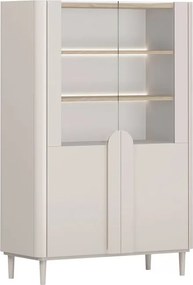 Vitrină cu picioare Amilio 100 cm, două uși - cașmir / stejar uleiat / mânere cașmir