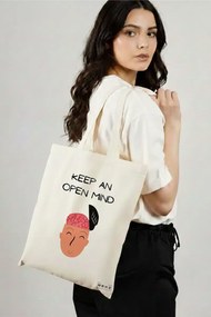 Sacosa de Panza pentru Cumparaturi, Geanta Tote, model Keep an open mind, 38x34.5 cm, Alba, BEKZ®