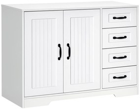 HOMCOM Comodă Sideboard, Anrichte, Stil Modern, 4 Sertare, 1 Dulap, 105 cm x 40 cm x 76 cm, Alb | Aosom Romania