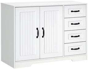 HOMCOM Comodă Sideboard, Anrichte, Stil Modern, 4 Sertare, 1 Dulap, 105 cm x 40 cm x 76 cm, Alb | Aosom Romania
