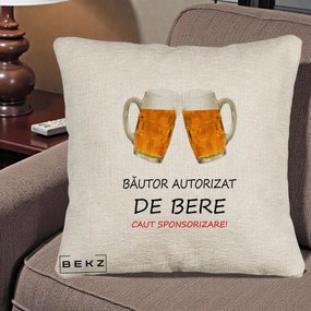 Perna Decorativa Bautor Autorizat de Bere, 40x40 cm, Bej Canapea, Husa Detasabila, Perna Inclusa, BEKZ®
