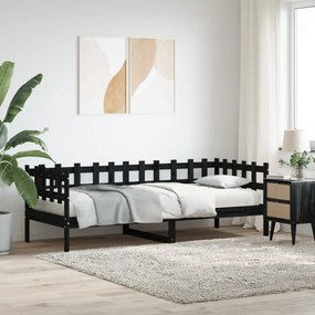 vidaXL Pat de zi, negru, 80x200 cm, lemn masiv de pin