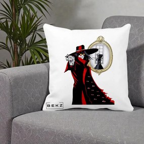 Perna Personalizata Hellsing Alucard cu Pistoale, 40x40 cm, Alba Mata, Husa Detasabila, Perna Inclusa, BEKZ®