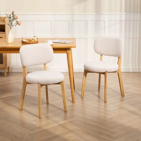 HOMCOM Set de 2 scaune pentru sufragerie, scaune de bucătărie tapițate, picioare din lemn de hevea, 46,5 x 52 x 80 cm, crem | Aosom Romania