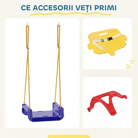 Outsunny Leagăn pentru Copii 3 în 1 de Interior și Exterior, Leagăn de Grădină pentru Bebeluși și Copii 9-36 Luni, Frânghie Reglabilă 120-180 cm și Centură de Siguranță, 42x33x120-180 cm, Albastru | Aosom Romania