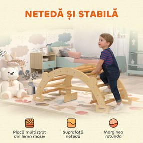 AIYAPLAY Arc Montessori din Lemn pentru Copii 2-4 Ani, Convertibil în Balansoar, Joc de Cățărare, 110x52x45 cm, culoare Lemn | Aosom Romania