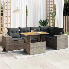 vidaXL Set mobilier grădină cu perne, 6 piese, gri, poliratan