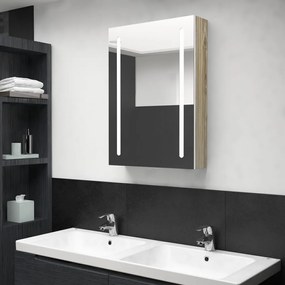326500 vidaXL Dulap de baie cu oglindă și LED, alb și stejar, 50x13x70 cm