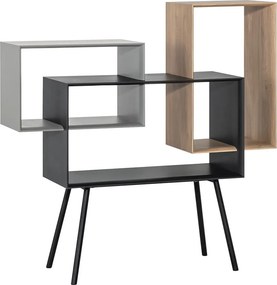 Etajeră lemn masiv gri KUADRAT – design geometric în stejar grafit și