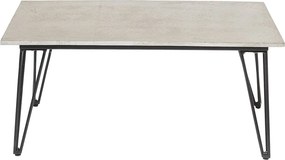 Măsuță de cafea dreptunghiulară din fibrociment și metal, gri și negru, cu picioare în V, finisaj mat, 42 x 90 x 60 cm, „Mundo”