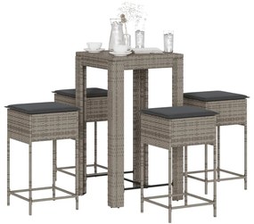 3261451 vidaXL Set mobilier bar de grădină, cu perne, 5 piese, gri, poliratan