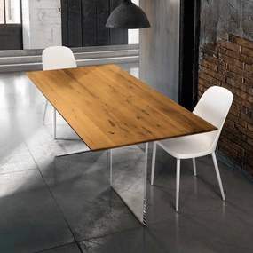 MASA GLASS - BLAT LEMN MASIV CU PICIOR STICLA SECURIZATA - STEJAR AURIU - 250 CM / 100 CM / H 77 CM