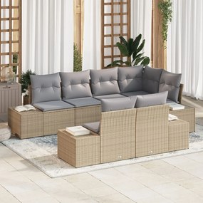 vidaXL Set de canapele pentru grădină 7 pcs bej și gri Rattan poli