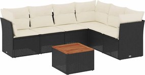 vidaXL Set canapele de grădină cu perne, 7 piese, negru, poliratan