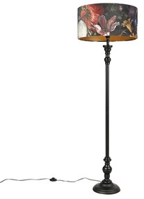 Lampă de podea neagră cu umbră de catifea flori aur 50 cm - Classico