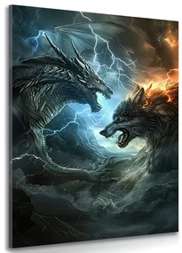 Tablou bătălie dintre dragon și lup