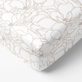 Goldea cearceaf de pat bumbac 100% cu elastic - flori bej deschis pe alb 80 x 200 cm