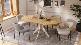Mazzoni RENZO Stejar Artisan/picior bej (șampanie) - MASĂ ROTUNDĂ Ø110 EXTENSIBILĂ PÂNĂ LA 180 cm | PENTRU BUCĂTĂRIE SUFRAGERIE LIVING