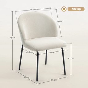 HOMCOM Set de 2 scaune de sufragerie din catifea canaletată, scaune de bucătărie cu picioare din oțel, 56x58x78cm, crem | Aosom Romania