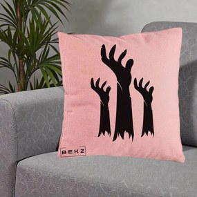 Perna Decorativa Halloween Maini Zombie Alb-Negru, 40x40 cm, Roz, Husa Detasabila, Perna Inclusa, BEKZ®