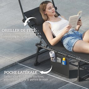 Outsunny Set de 2 șezlonguri pliante cu copertină, șezlonguri înclinabile cu pernă, buzunar lateral și mâner de transport, gri închis | Aosom Romania