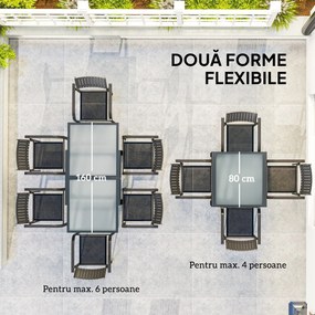 Outsunny Masă de Grădină Extensibilă cu Blat din Sticlă 80-160x80x75 cm Negru | Aosom Romania