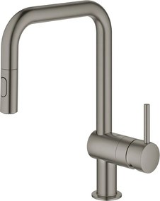 Baterie bucatarie cu dus extractibil Grohe Minta antracit periat Hard Graphite pipa U