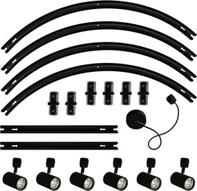Sistem modern de iluminat pe șine cu 6 spoturi negre, monofazat, oval 100cm - Iconic Jeana