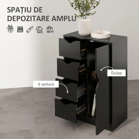 HOMCOM Dulap de Baie cu 4 Sertare, Dulap cu 2 Niveluri și Mânere Decupate, din Lemn, 54x29x83 cm, Negru | Aosom Romania