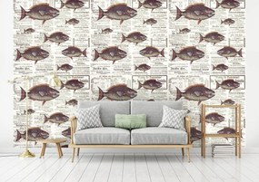 Fototapet - Piranhas în ziare vechi (152,5x104 cm)