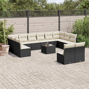 3250215 vidaXL Set mobilier de grădină cu perne, 13 piese, negru, poliratan