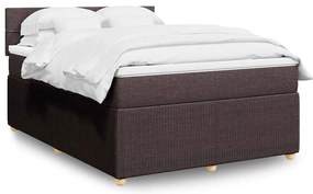 vidaXL Pat box spring cu saltea, maro închis, 140x200 cm, textil