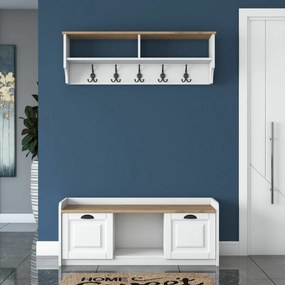 Cuier de perete cu dulap de pantofi Polo White and Walnut