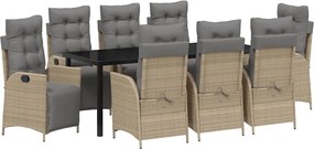 vidaXL Set de masă pentru grădină cu pernă 9 pcs Bej poliratan