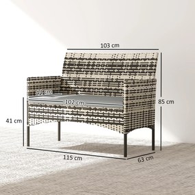 Outsunny Canapea de grădină 2 locuri din rășină împletită cu perne canapea de exterior cu cotiere 115 x 63 x 85 cm gri deschis | Aosom Romania