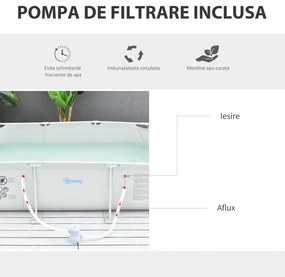 Outsunny Piscină de Grădină cu Filtru din Oțel/PVC 291x190x75cm Gri Spațioasă și Rezistentă Ideală pentru Relaxare în Familie | Aosom Romania