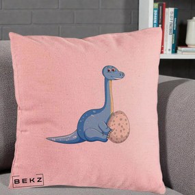 Perna Decorativa Brontosaur cu Ou, 40x40 cm, Roz, Husa Detasabila, Perna Inclusa, BEKZ®