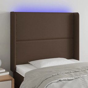 Tablie de pat cu LED, maro, 103x16x118 128 cm, piele ecologica 1, Maro, 103 x 16 x 118 128 cm