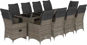 vidaXL Set bistro de grădină cu perne, 11 piese, gri, poliratan