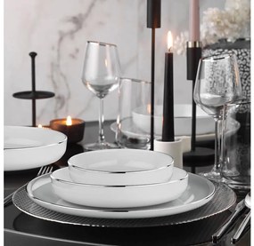 Set de veselă, 18 piese, porțelan, alb/argintiu