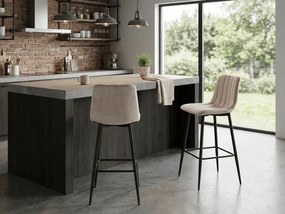 Scaun de bar POZZA VELVET cu picioare negre, bej