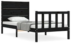 3192740 vidaXL Cadru de pat cu tăblie, negru, 90x200 cm, lemn masiv