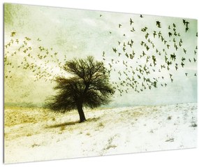 Tablou - cu multe păsări pictate (90x60 cm)