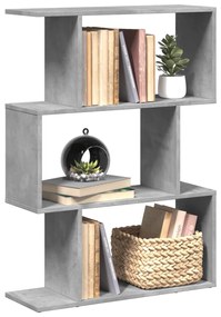 858114 vidaXL Bibliotecă/separator 3 niveluri gri beton 70x24x97 cm lemn