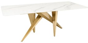 Masa design modern, Metal, Auriu, Ceramica, Alb, ART LIVING 200cm, A-46202 VC