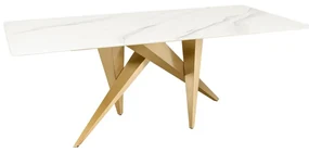 Masa design modern, Metal, Auriu, Ceramica, Alb, ART LIVING 200cm, A-46202 VC