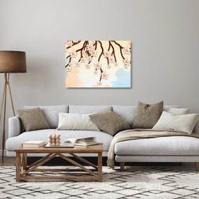 Tablou pe sticlă - Flori colorate pe ramuri (70x50 cm)